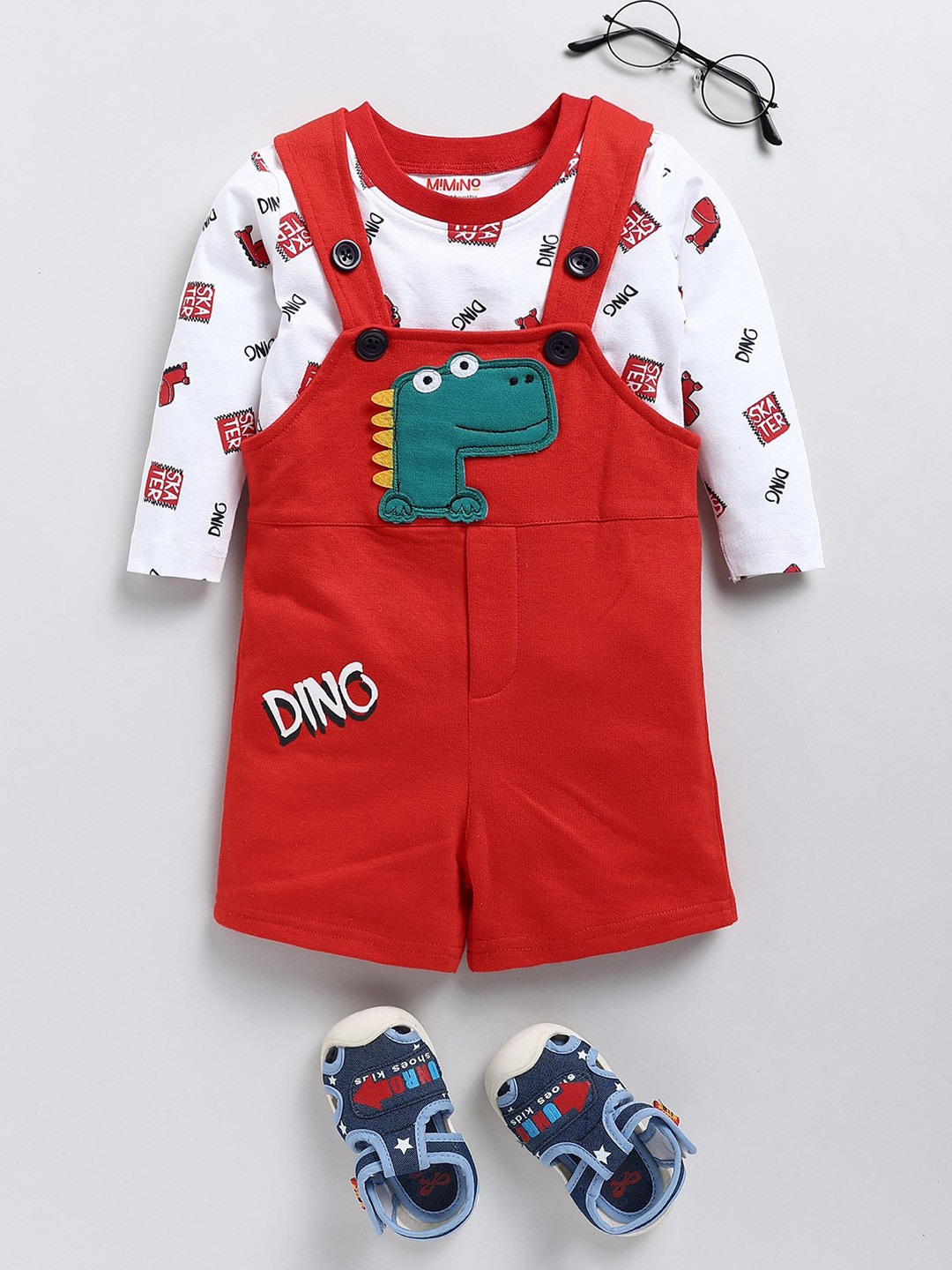 

MIMINO Infants Printed Cotton Dungarees, Red