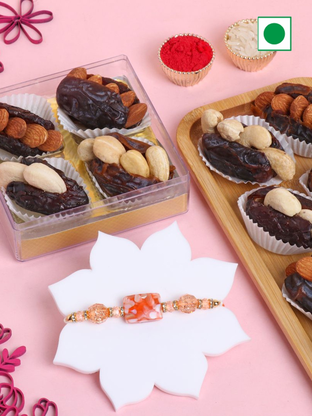 

Floweraura Marble Stone Rakhi With Pack Of 4 Dates Khaleeze Sweet, Multi