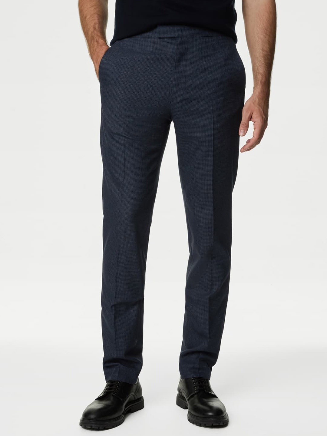 

Marks & Spencer Men Regular Fit Mid Rise Trousers, Navy blue