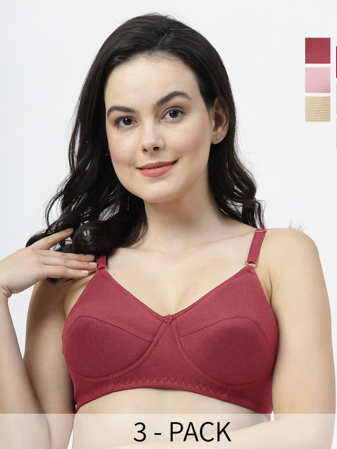 

SHYAM SONS FLAIR Pack Of 3 Full Coverage Lightly Padded Everyday Bra, Maroon