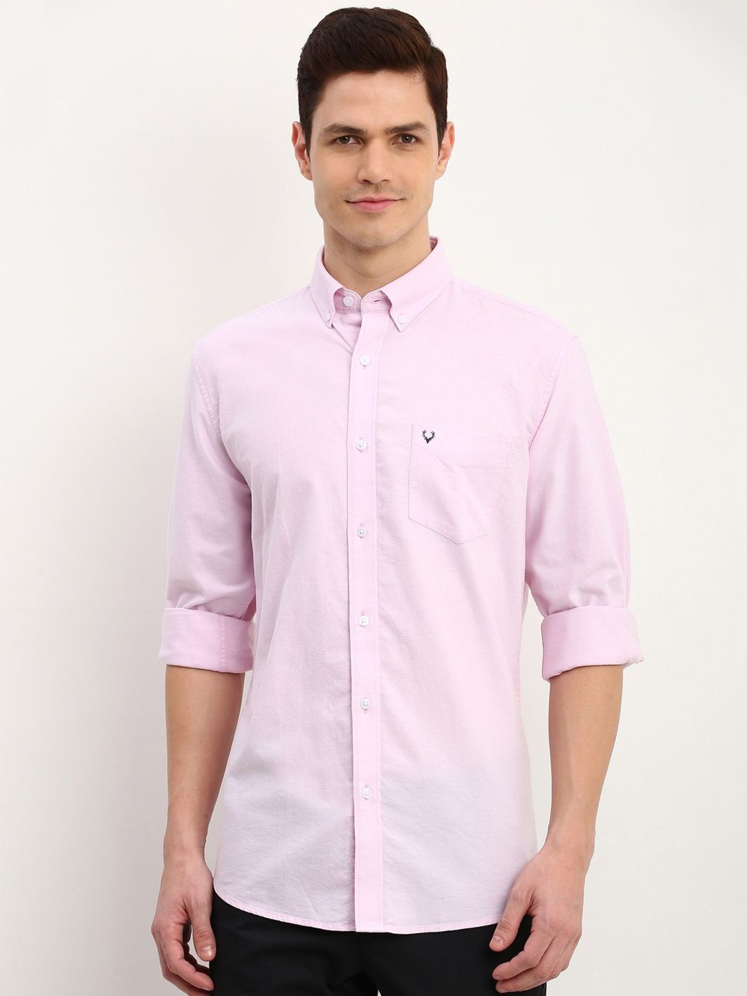 

Allen Solly Men Button-Down Collar Solid Cotton Slim Fit Casual Shirt, Pink
