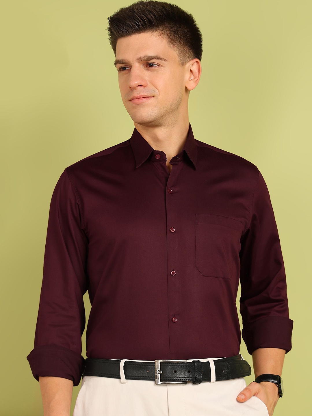 

FUBAR Men Solid Slim Fit Formal Shirt, Maroon