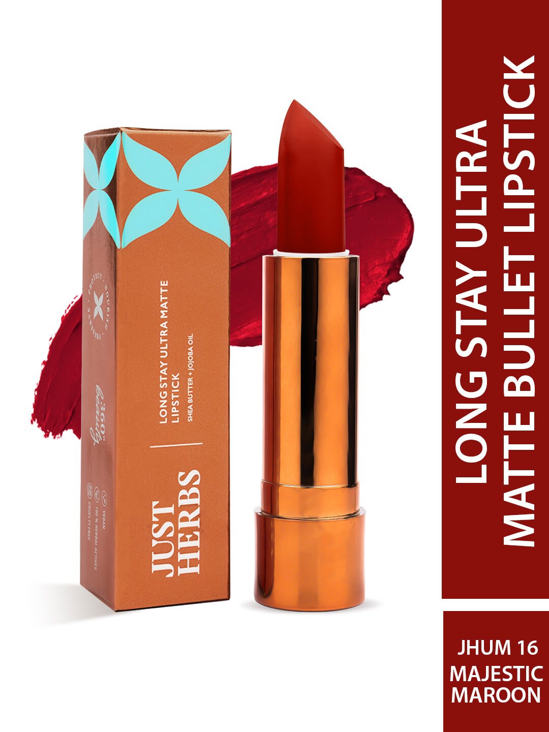 

Just Herbs 360 Degree Beauty Ultra Matte Lipstick With Shea Butter - 4g Majestic Maroon 16, Na