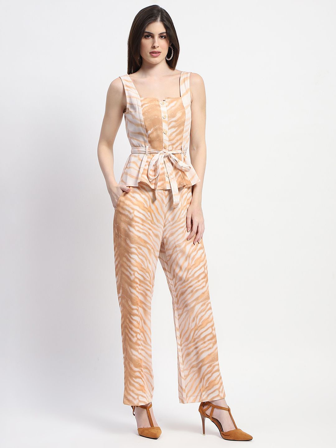 

Madame Printed Top With Trouser Co-Ords, Tan