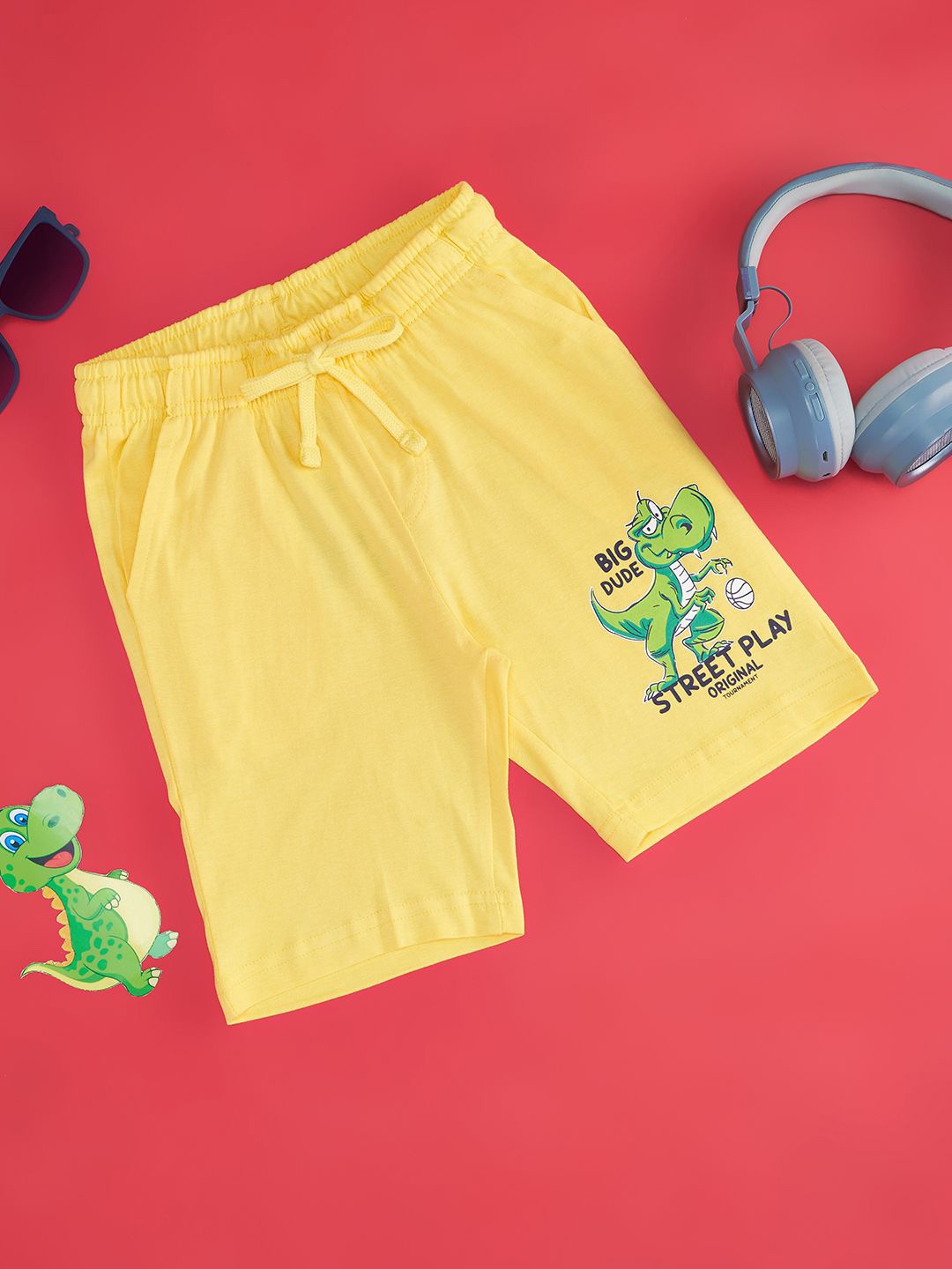 

Pantaloons Junior Boys Printed Pure Cotton Mid-Rise Regular Fit Shorts, Yellow