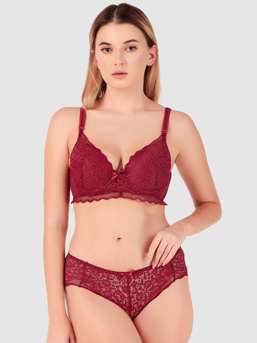 

Secret Lives Underwired Heavily Padded Lingerie Set, Red