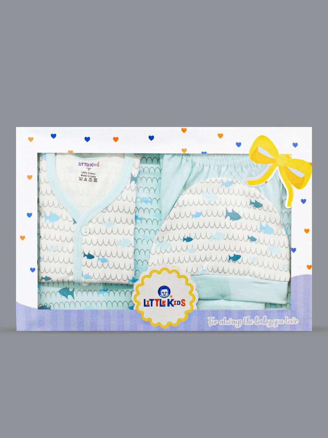 

Born Babies Infants 4-Pcs Printed Pure Cotton Baby Apparel Gift Set, Blue