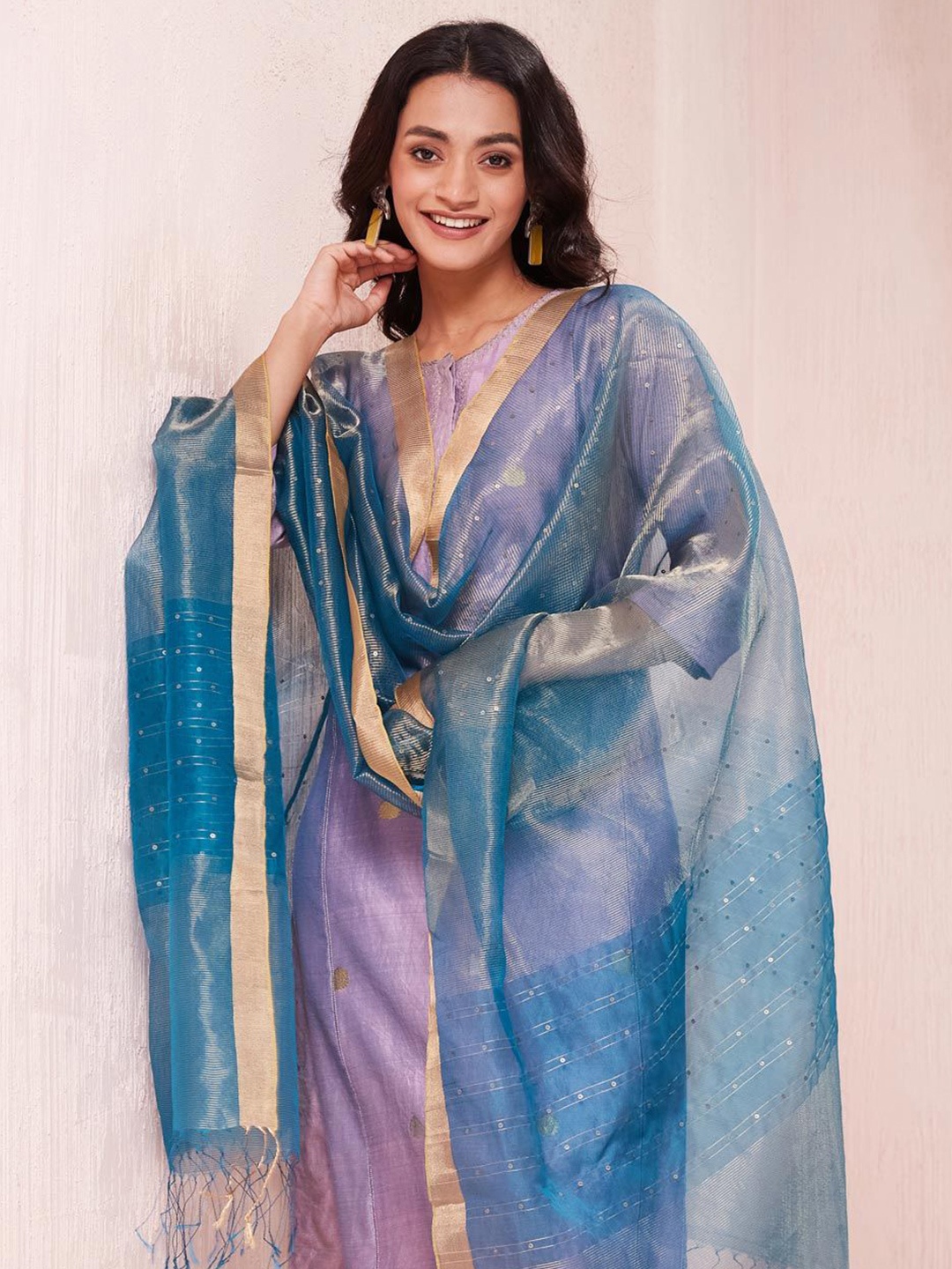 

Fabindia Woven Design Dupatta with Sequinned, Teal