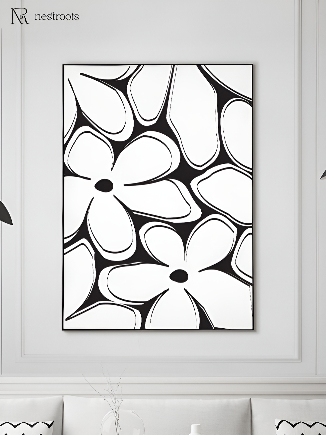 

nestroots White & Black Blooming In The Shadows Painting Wall Art