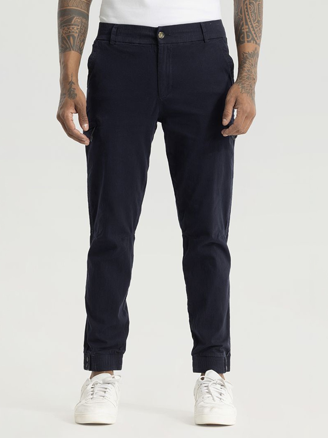 

Snitch Men Smart Slim Fit Joggers Trousers, Navy blue