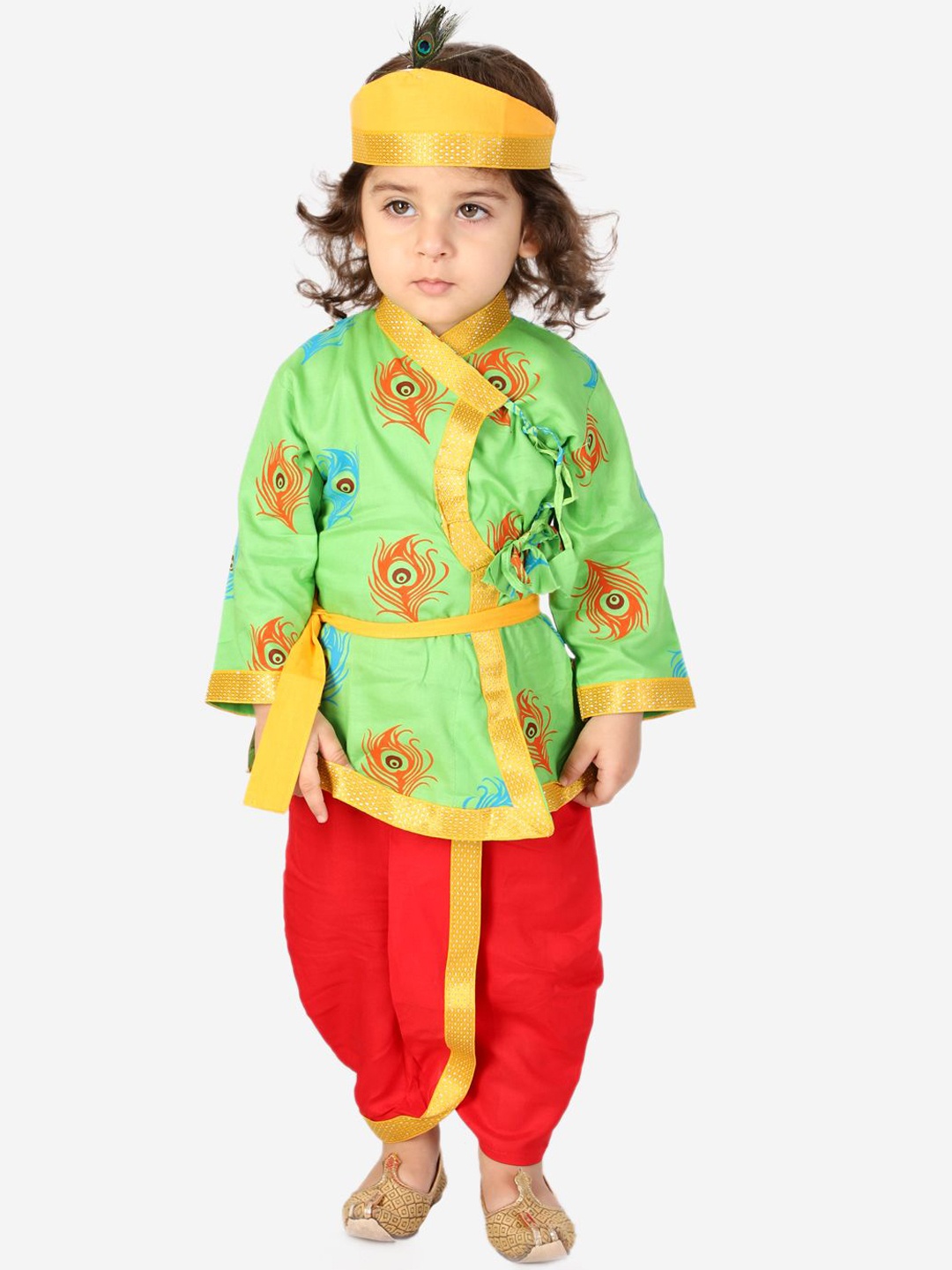 

KID1 Boys Ethnic Motifs Printed Pure Cotton Angrakha Kurta with Dhoti Pants, Green