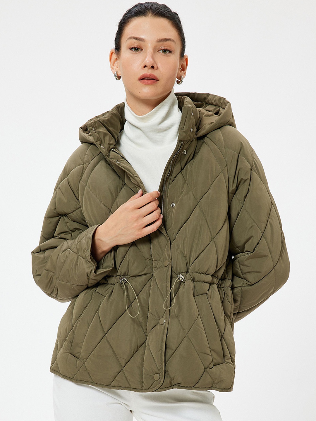 

Koton Women Solid Hooded Puffer Jacket, Khaki