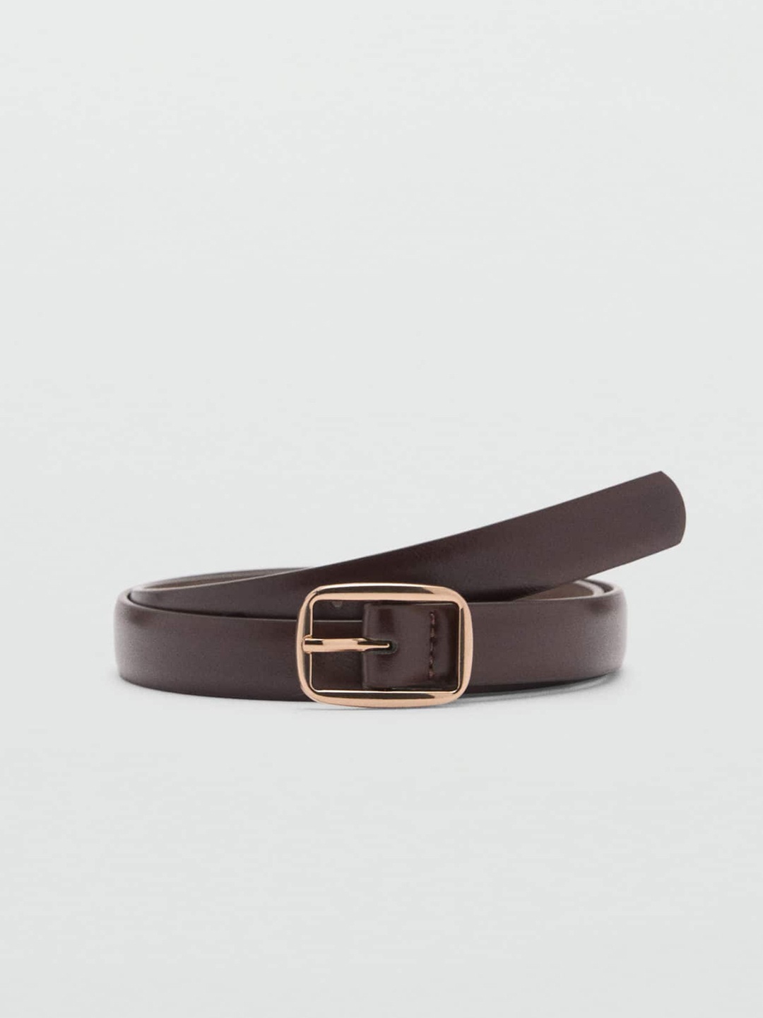 

MANGO Women Slim Belt With Square Buckle, Coffee brown