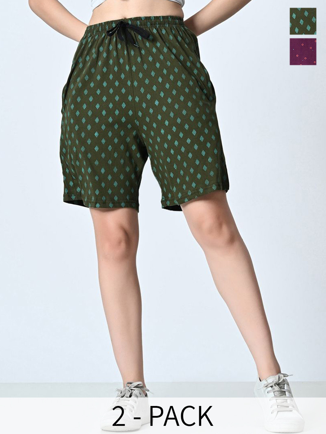 

BAESD Women Pack of 2 Printed High-Rise Shorts, Green