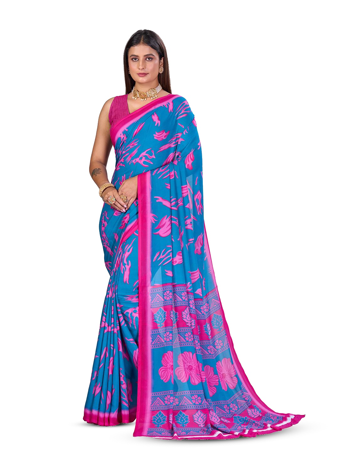 

VIRICA Casual Printed Saree, Blue