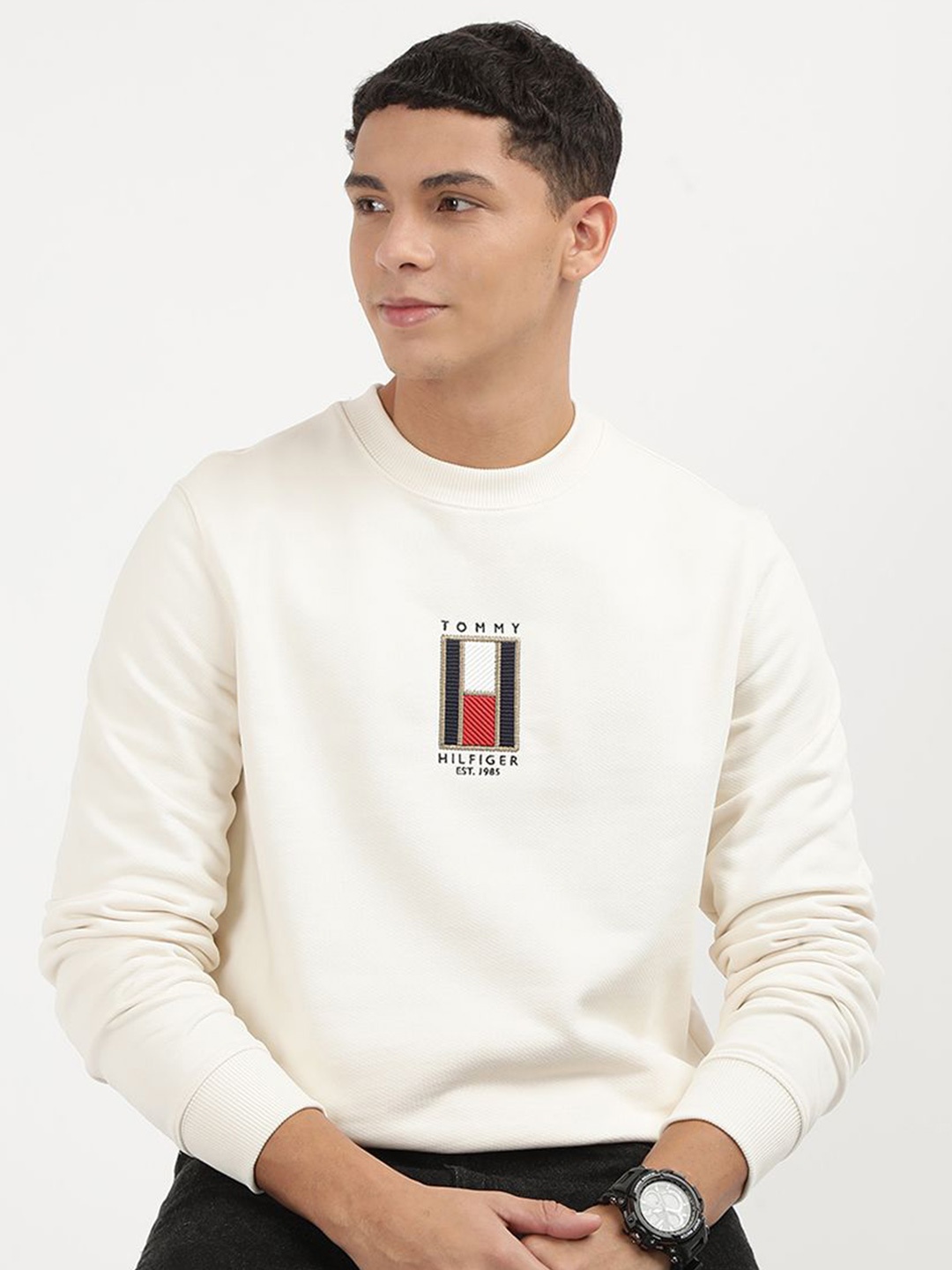 

Tommy Hilfiger Men Embroidered Solid Sweatshirt, Off white