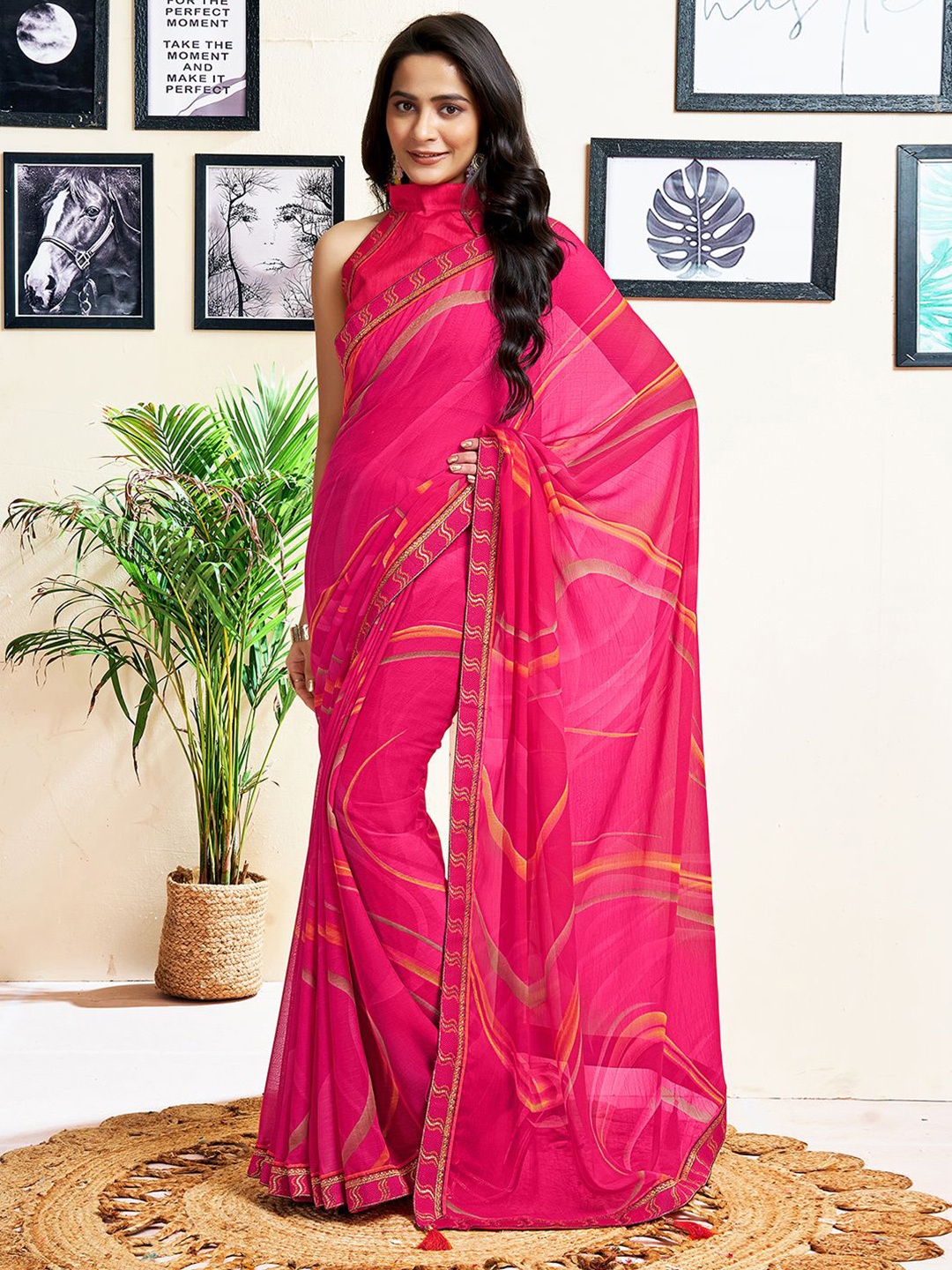 

KALINI Pure Chiffon Saree, Pink