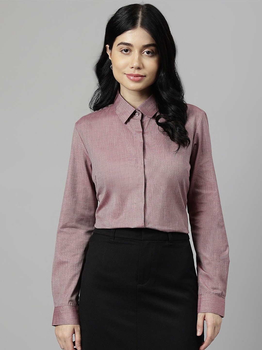 

English Navy Women New Solid Cotton Formal Shirt, Purple