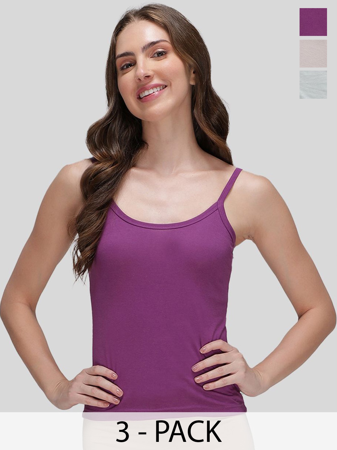 

AMUL COMFY Pack of 3 Women Camisoles, Purple