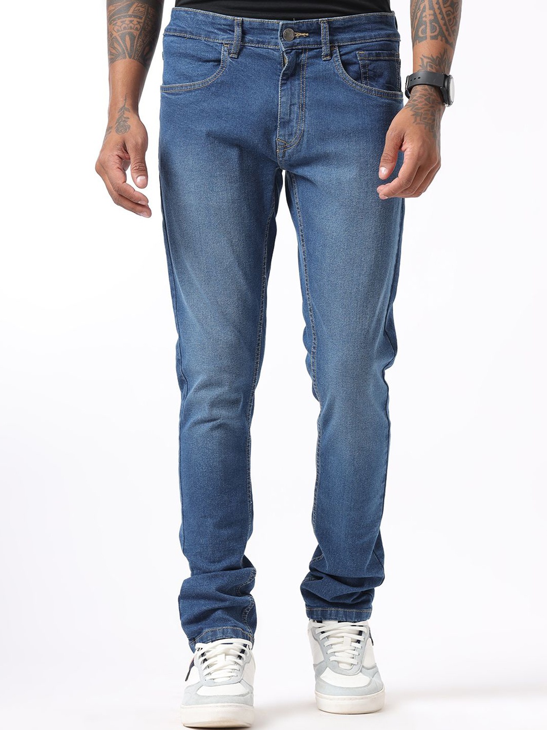 

WROGN Men Comfort Tapered Fit Light Fade Jeans, Blue