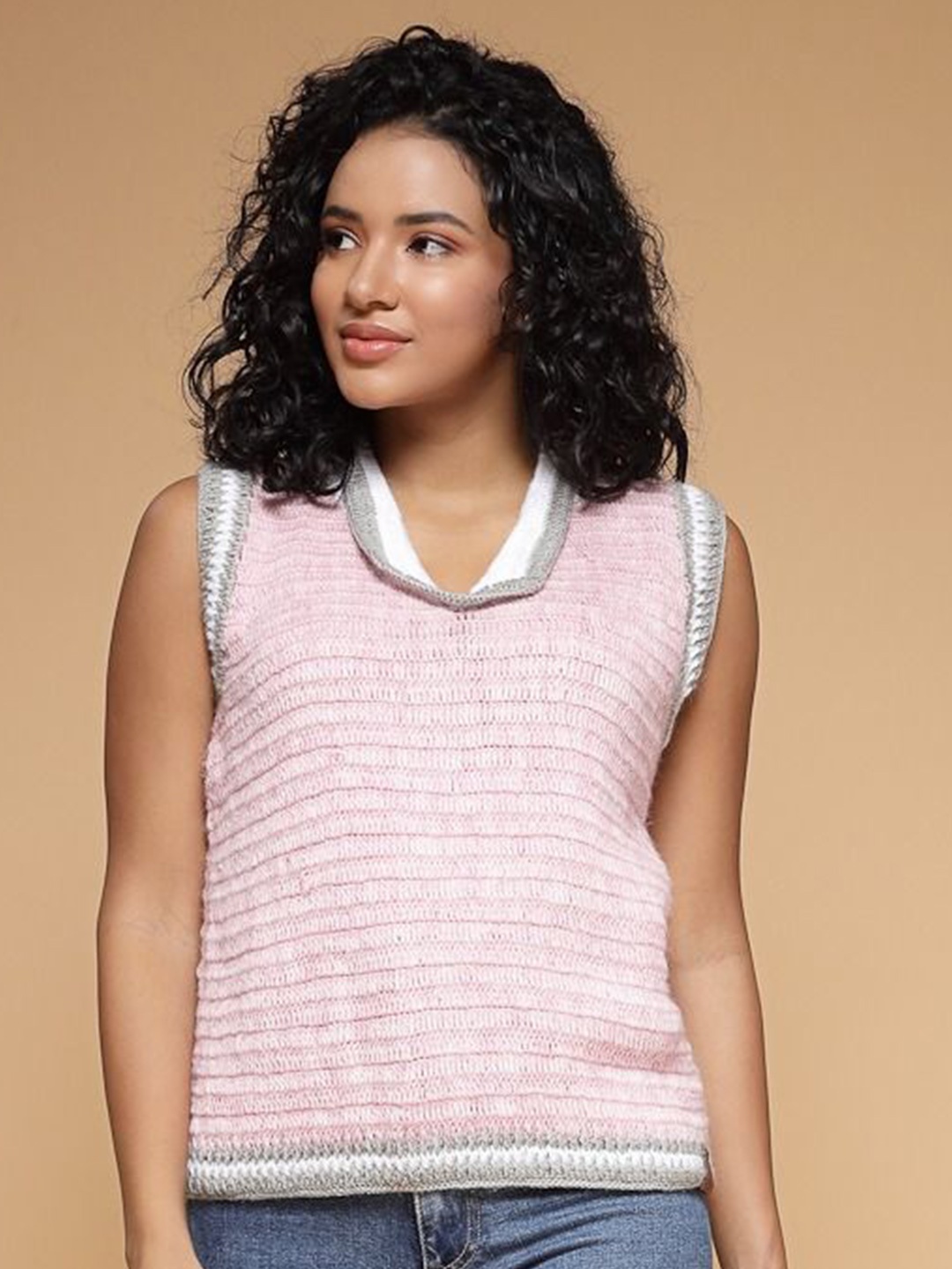 

Velvery Women Quirky Sweater Vest with Applique Detail, Pink