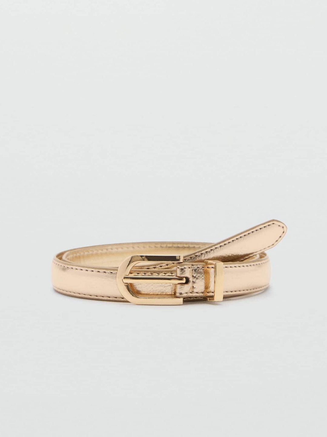 

MANGO Women Narrow Buckled Belt, Gold