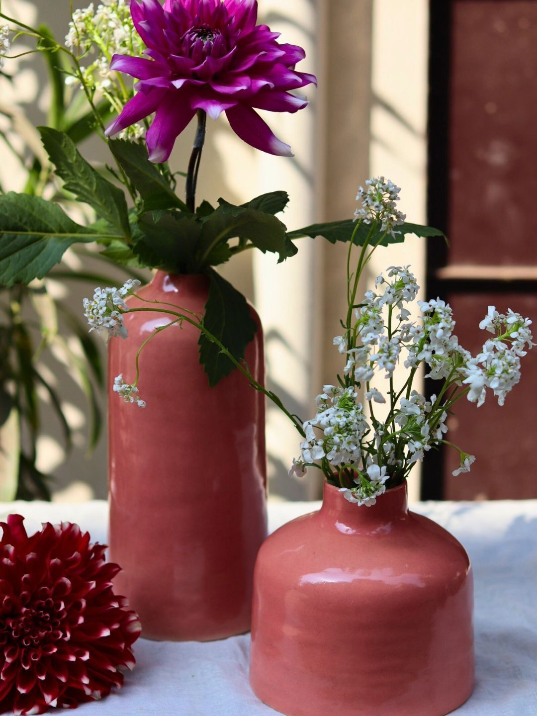 

WEAVING HOMES Pink 2 Pieces Ceramic Flower Vases