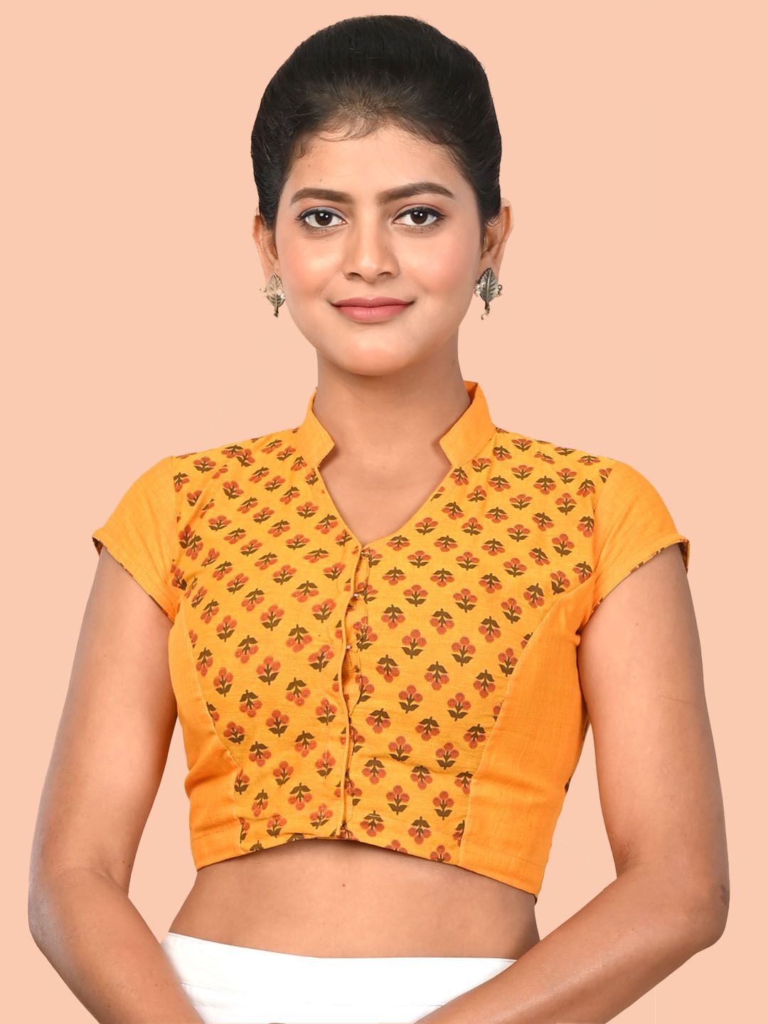 

tantkatha Printed Cotton Saree Blouse, Yellow