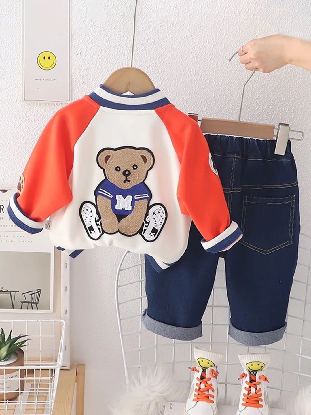 

TrendyKid Boys Self Design Shirt With Trousers, Orange