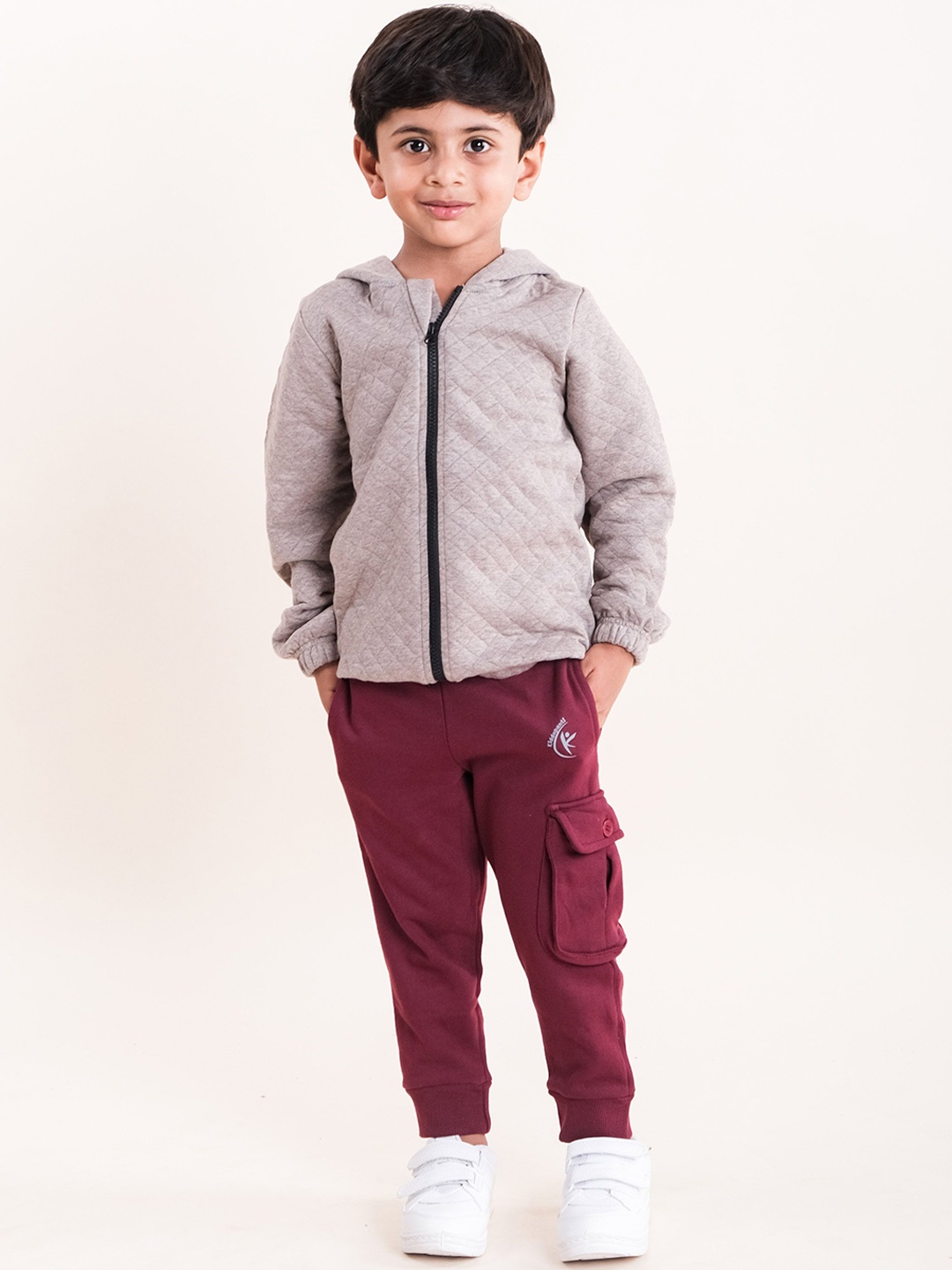 

KiddoPanti Boys Quilted Hooded Jacket With Cargo Joggers, Brown