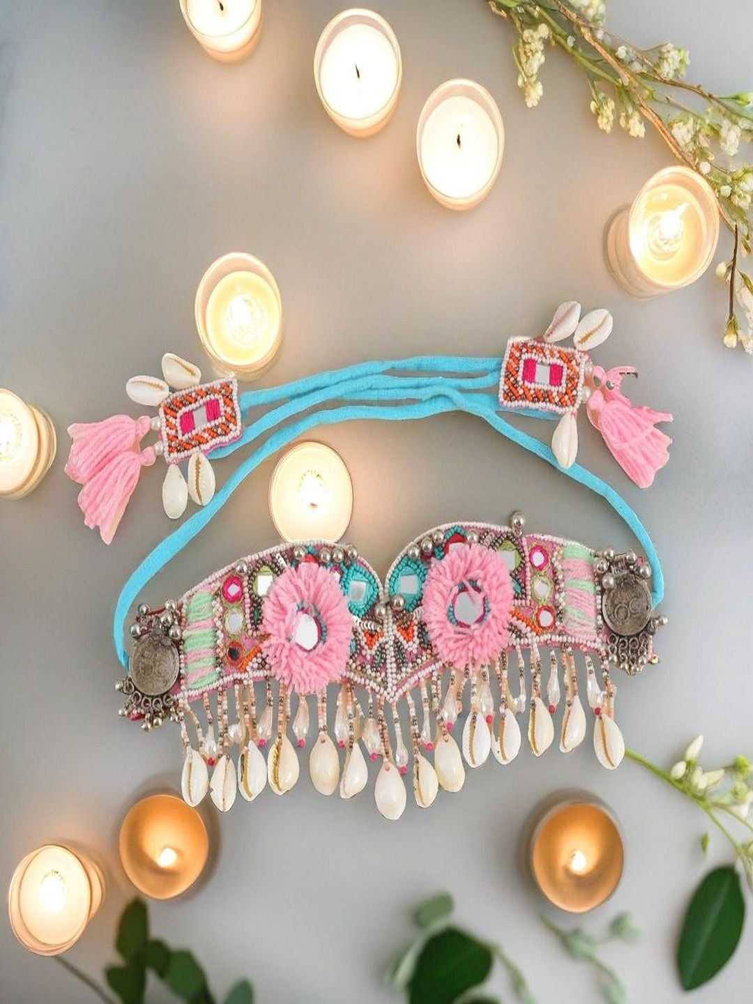 

UNIVERSITY TRENDZ Gold-Plated Mirror Work Boho Necklace