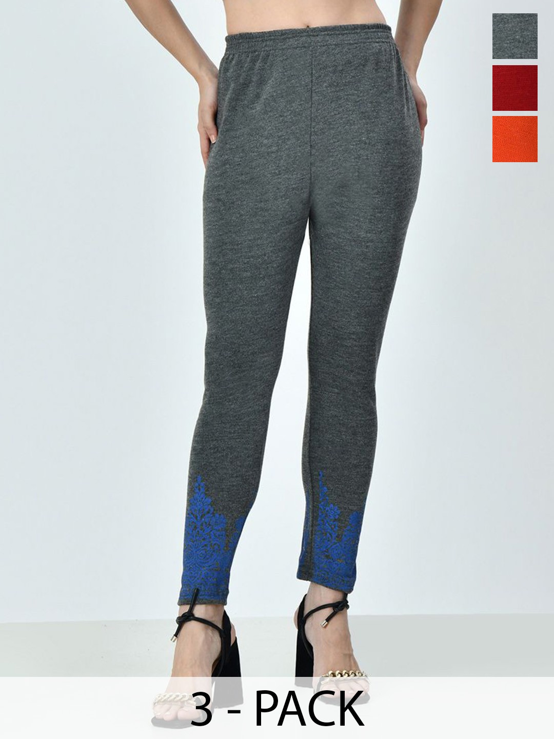 

BAESD Pack Of 3 Printed Woolen Ankle-Length Leggings, Multi