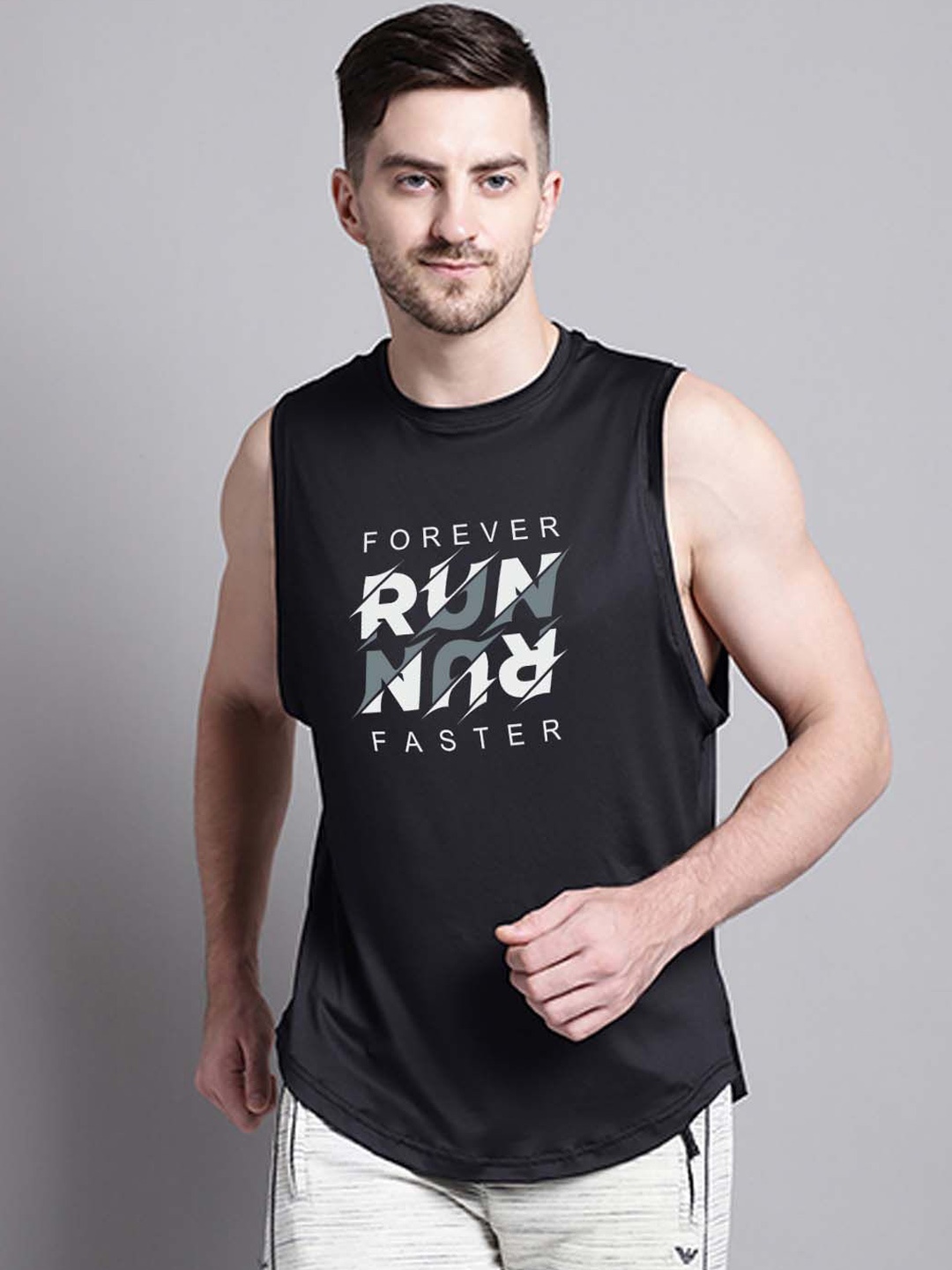 

Friskers Printed Sleeveless Gym Vests, Black