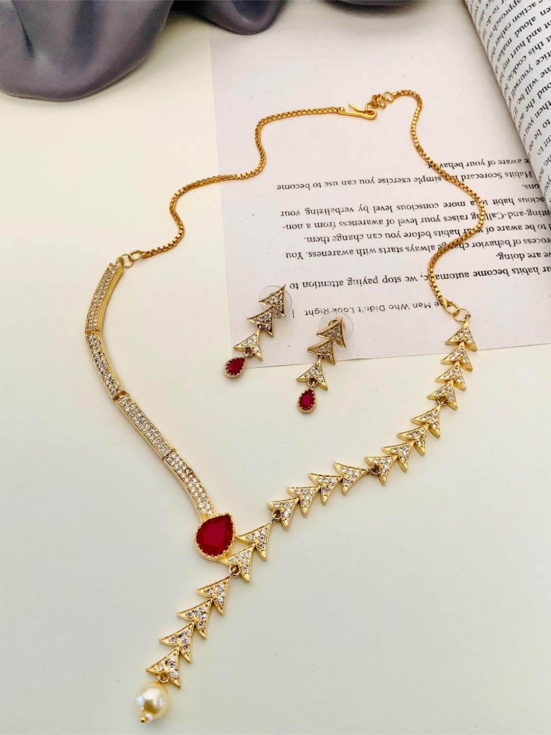 

ABDESIGNS Sophisticated Gold-Plated AD Stone Studded Jewellery Set