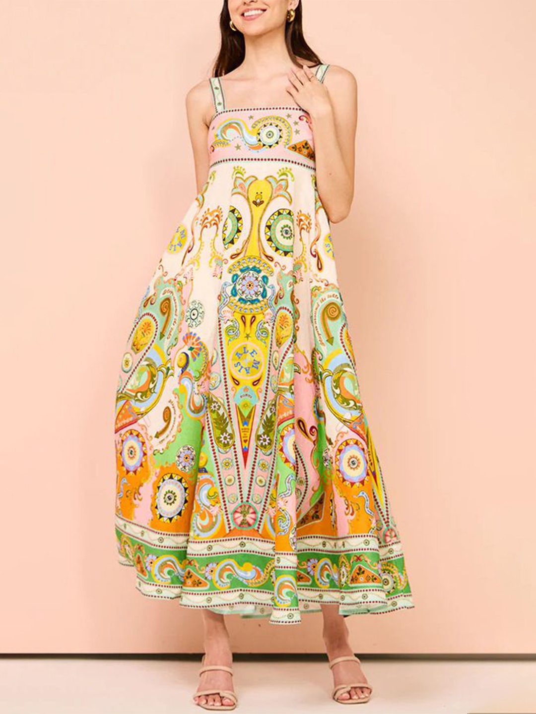 

StyleCast x Revolte Printed Sleeveless A-Line Maxi Dress, Green