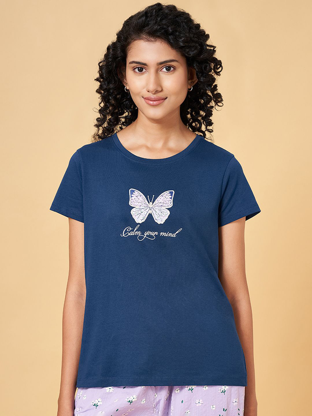 

Dreamz by Pantaloons Women Short Sleeves Lounge T-shirt, Blue