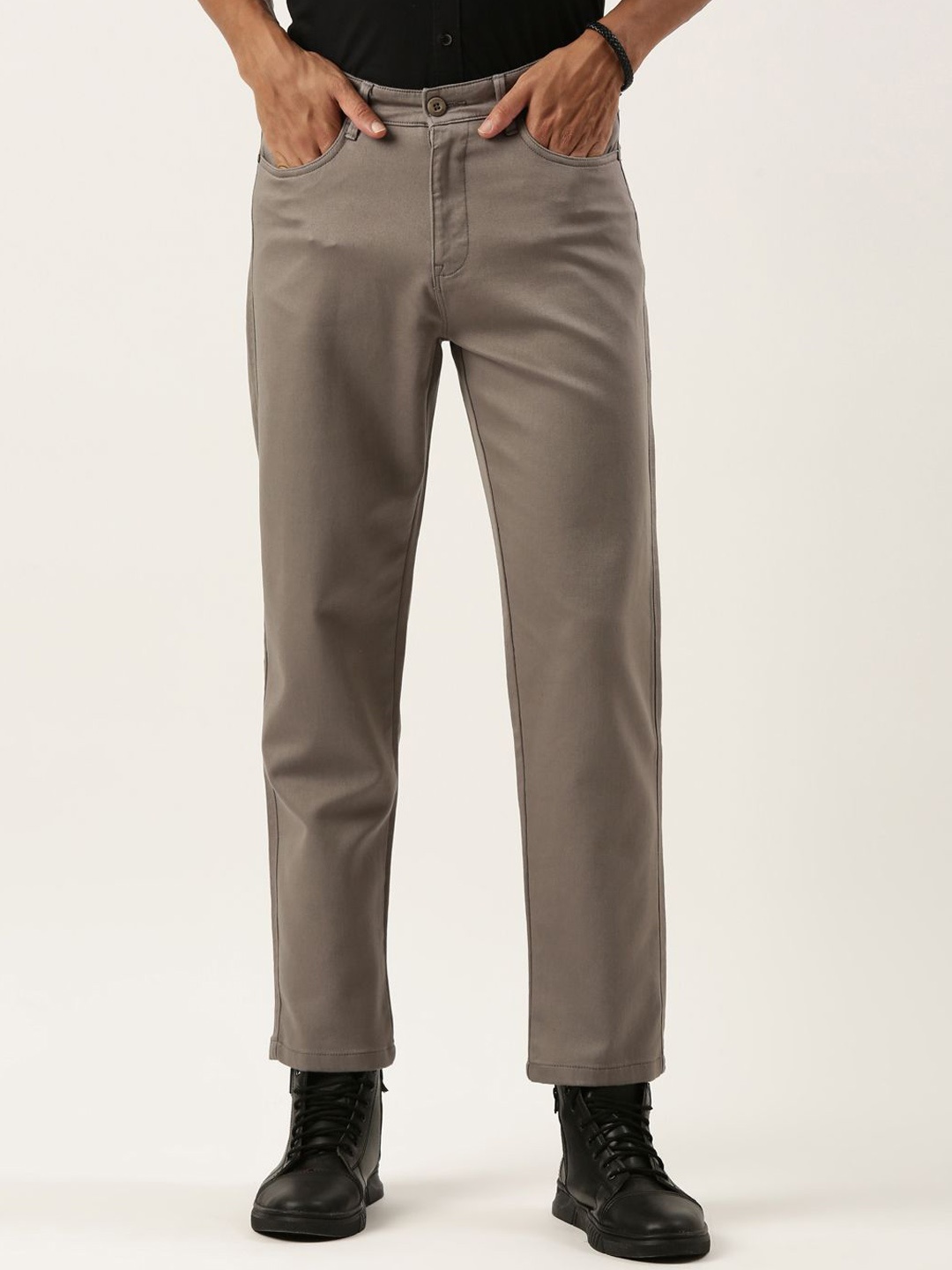 

The Roadster Lifestyle Co Cotton Mid-Rise Trousers, Grey