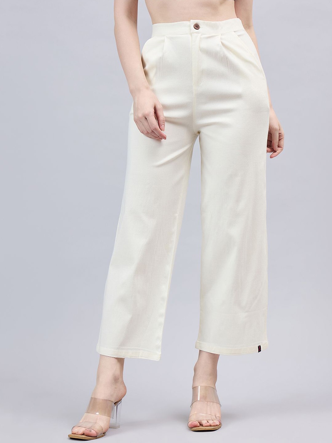 

THE PAJAMA FACTORY Women Smart High-Rise Parallel Trousers, Cream
