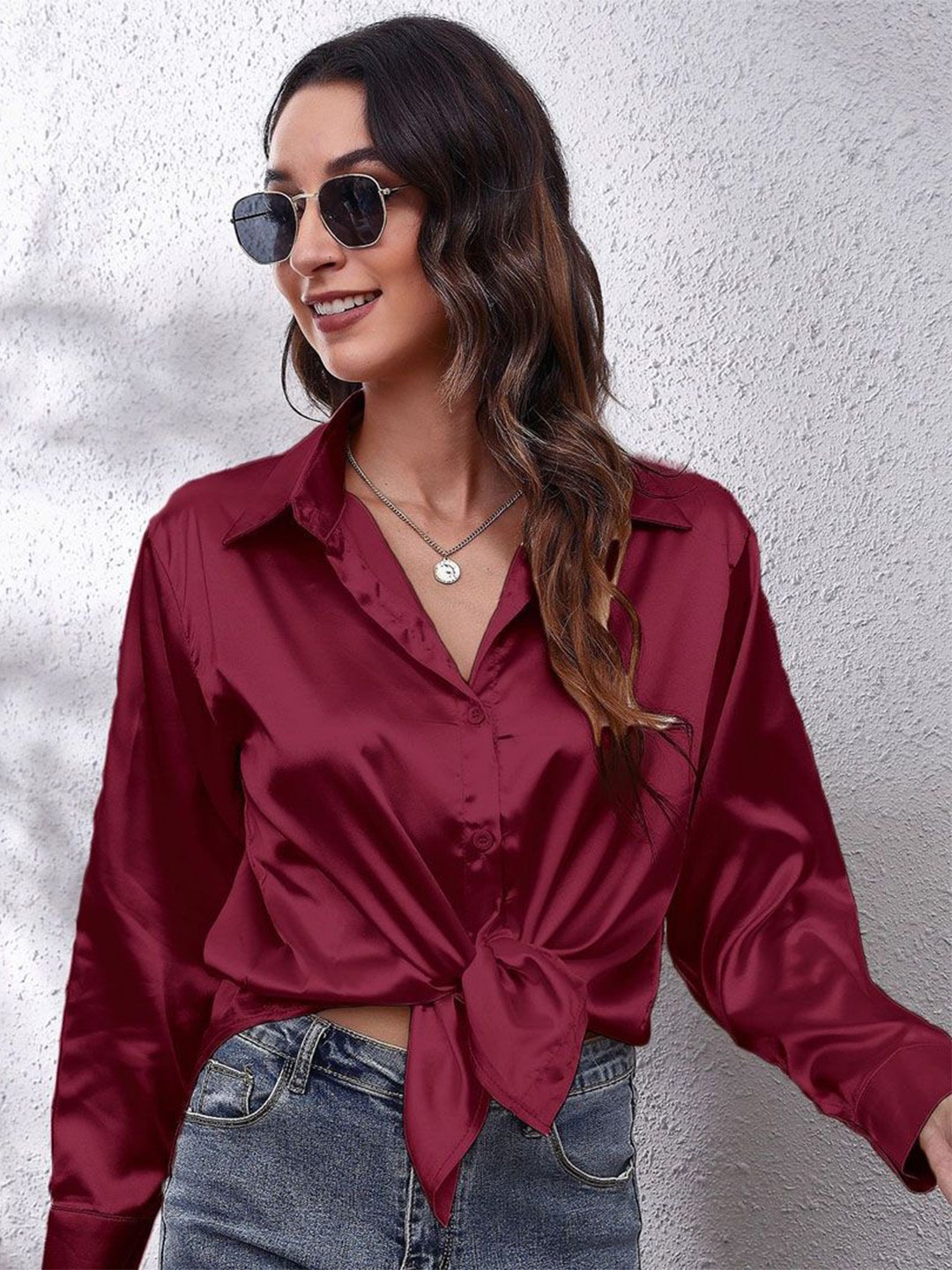 

StyleCast Women Solid Shirt Collar Cotton Top, Green