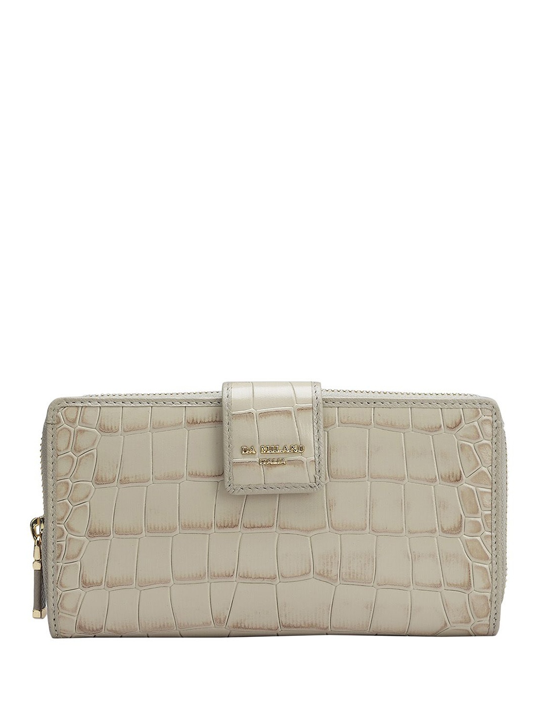 

Da Milano Women Textured Leather Zip Around Wallet, White