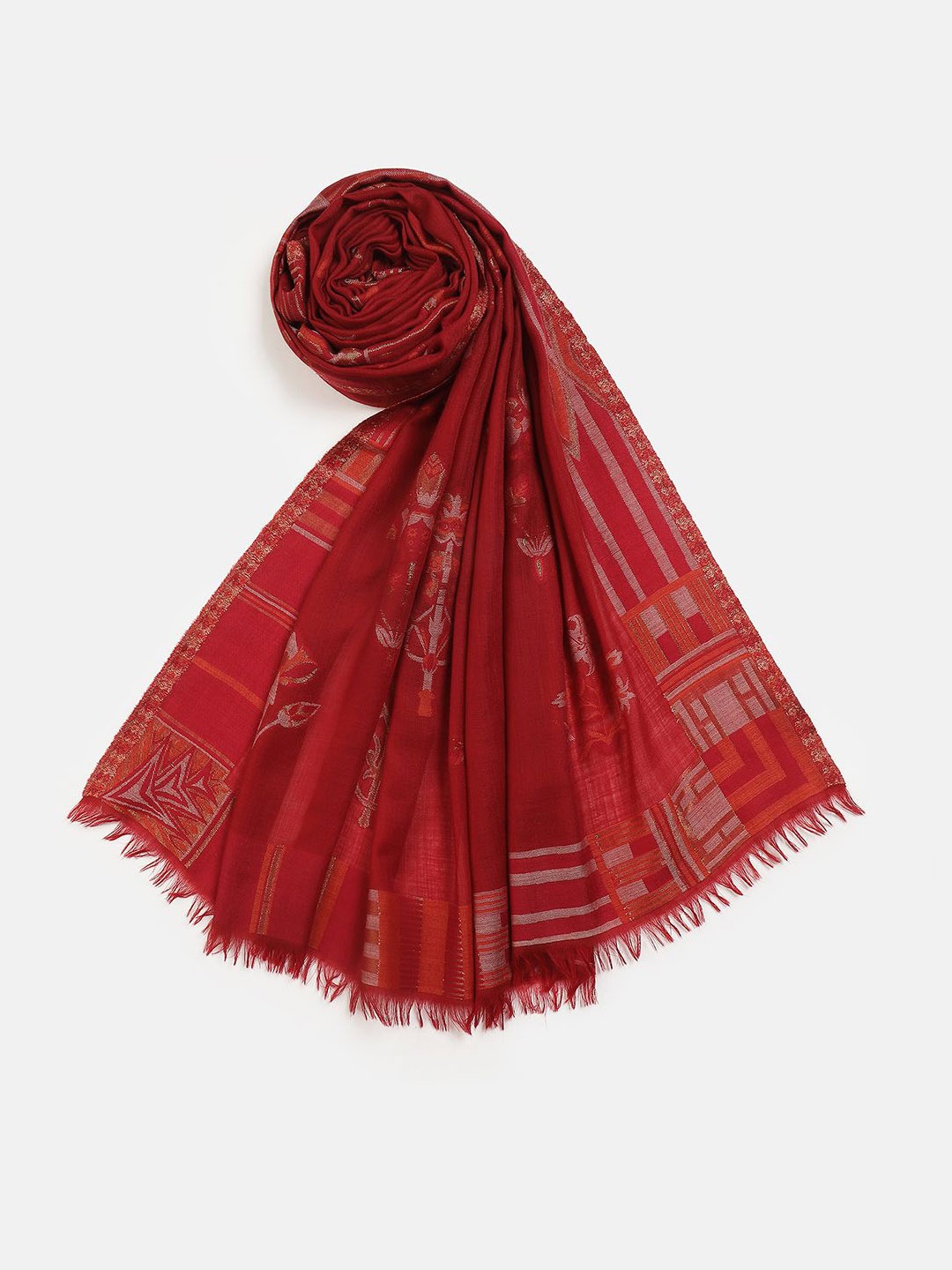 

SHINGORA Women Ethnic Motifs Woven Design Shawl, Maroon