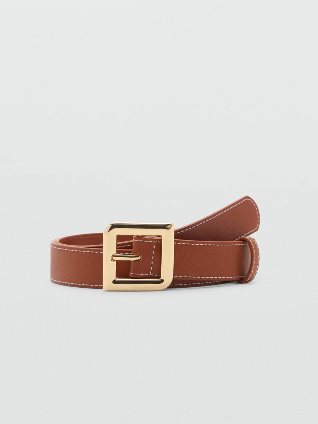 

MANGO Women Wide Belt With Square Buckle, Brown