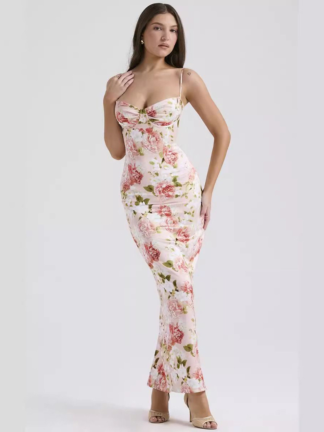 

StyleCast x Revolte Floral Printed Chiffon Bodycon Maxi Dress, Pink