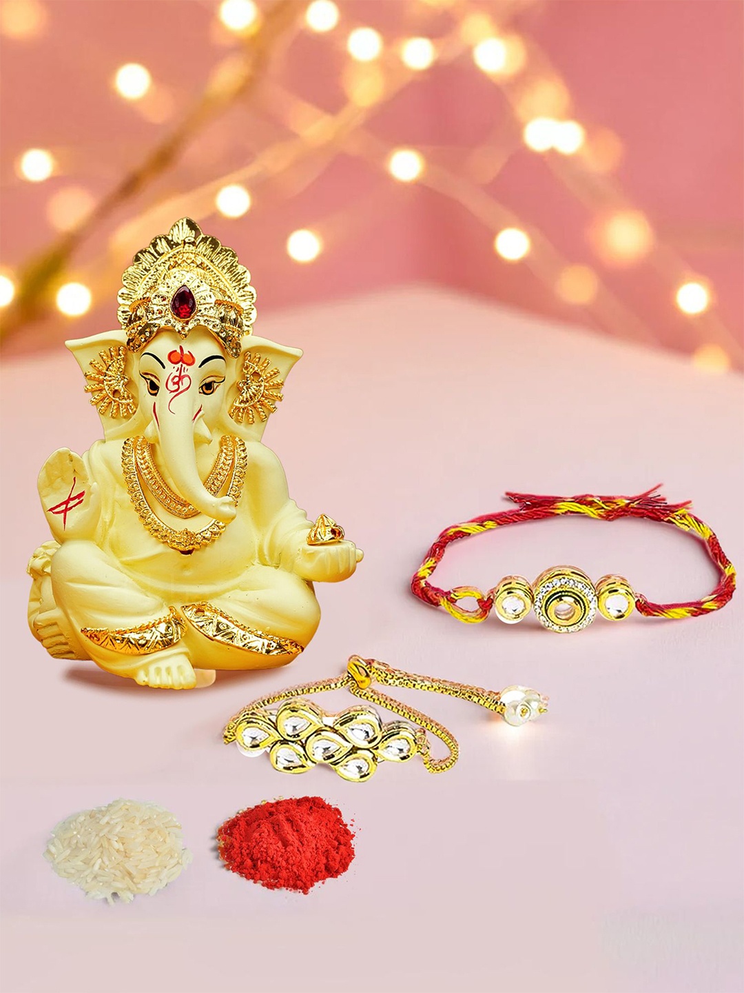 

Ekhasa Set Of 2 Bhaiya Bhabhi Rakhi With Ganesha Idol, Yellow