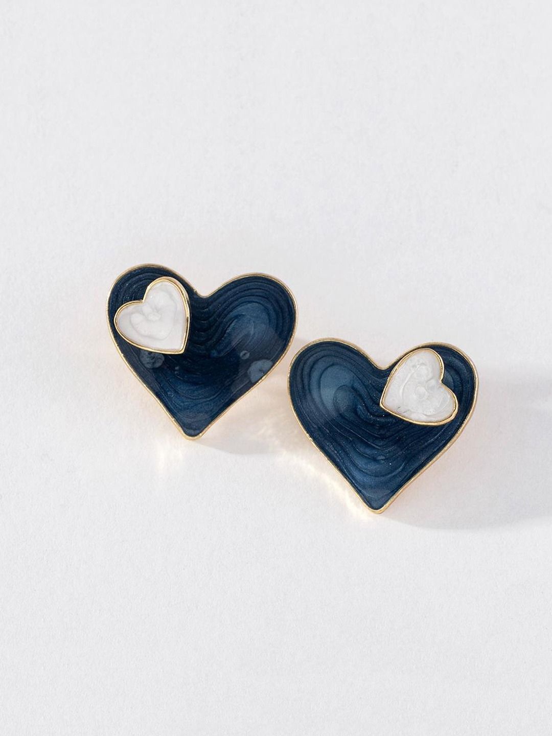 

KRENOZ Stainless Steel Heart Shaped Contrast Double Sided Studs, Gold