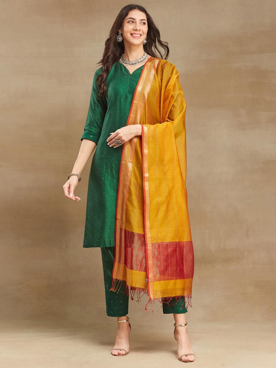 

Fabindia Woven Design Cotton Silk Dupatta with Zari, Mustard