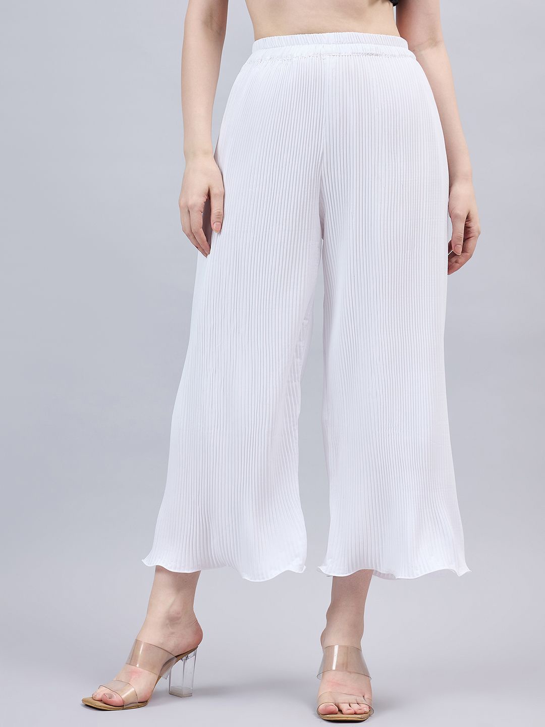 

THE PAJAMA FACTORY Women Striped Flared Chiffon Palazzos, White