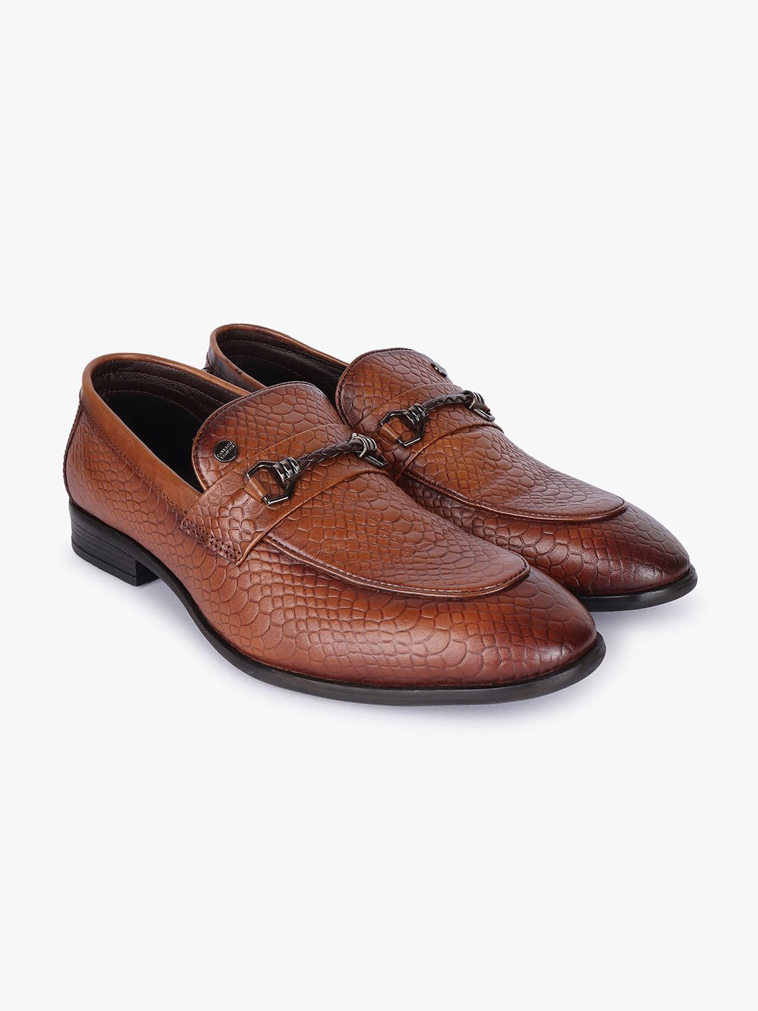 

Carlton London Men Textured Leather Formal Loafers, Tan