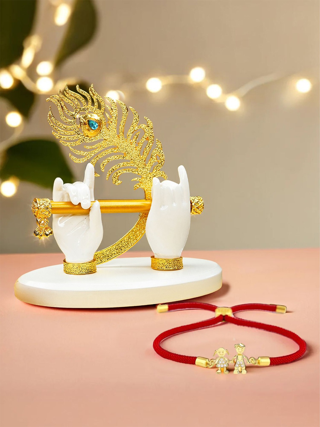 

Ekhasa Set Of 2 Rakhi with Roli Chawal & Ganesha Idol, White