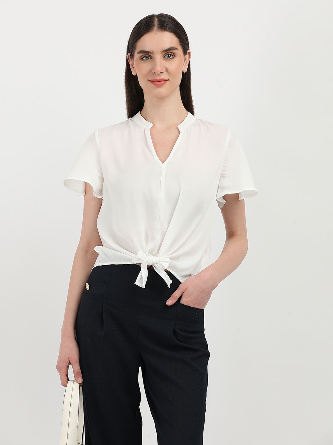 

Tommy Hilfiger Women Mandarin Collar Solid Casual Shirt, White